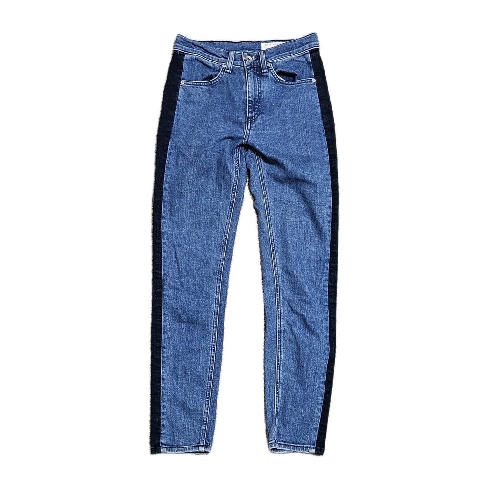 Rag‎ & Bone Skinny Jeans Womens 24 Blue Double Indigo Tuxedo Stripe Ankle Modern